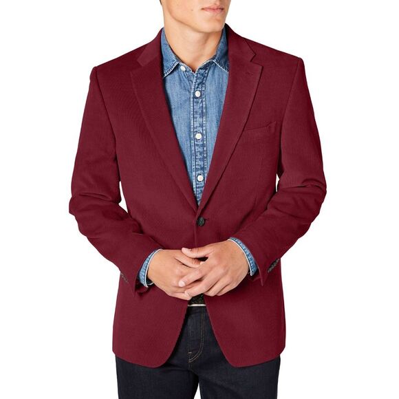 Tommy Hilfiger Mens Modern-Fit Corduroy Sport Coat 40 Long Burgundy - NWT $295